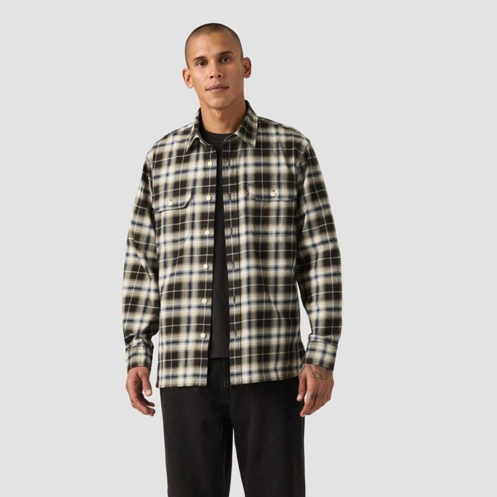 Levi's Men's Relaxed Fit Long Sleeve Worker Plaid Button-Down Shirt - Black M
